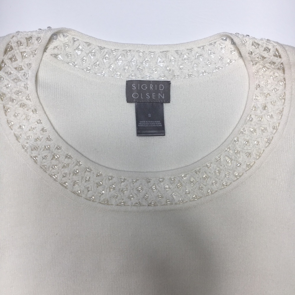Sigrid Olsen Beaded 3/4 Sleeve Sweater, Sz S - image 3